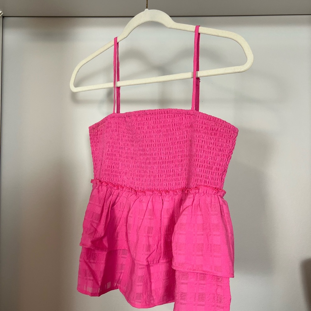 Pink Smocked Peplum Top